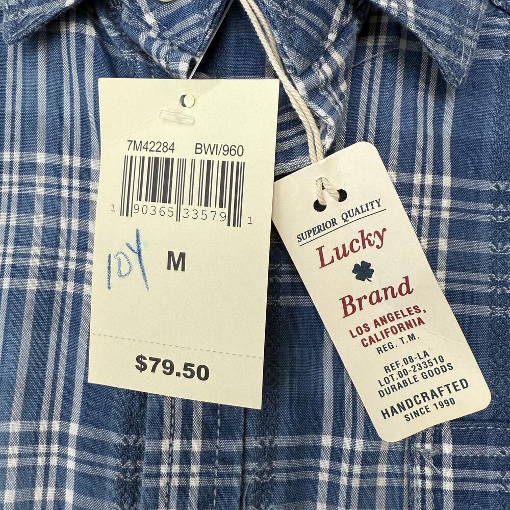 Lucky Brand Shirt Mens Medium Blue Plaid Classic Fit Long Sleeve True Indigo - Picture 3 of 9